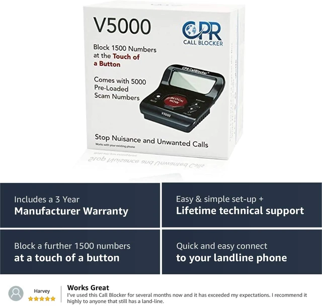 Alt view image 6 of 7 - V5000 Call Blocker for Landline Phones - You Can Manually Block All Calls with the Big Red Button - Pre-Programmed with 5,000 Known Nuisance Numbers - Caller ID is Required