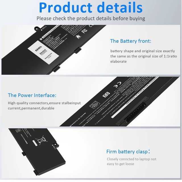 Alt view image 4 of 7 - (15.2V 68Wh) MV07R Laptop Battery Replacement for Dell G3 15 3500 3590 3700 3790 G5 15 5500 5505 SE Series Notebook 0415CG 72WGV 072WGV W5W19 0W5W19 JJRRD 0JJRRD 266J9 M4GWP 0M4GWP PN1VN 0PN1VN C9VNH