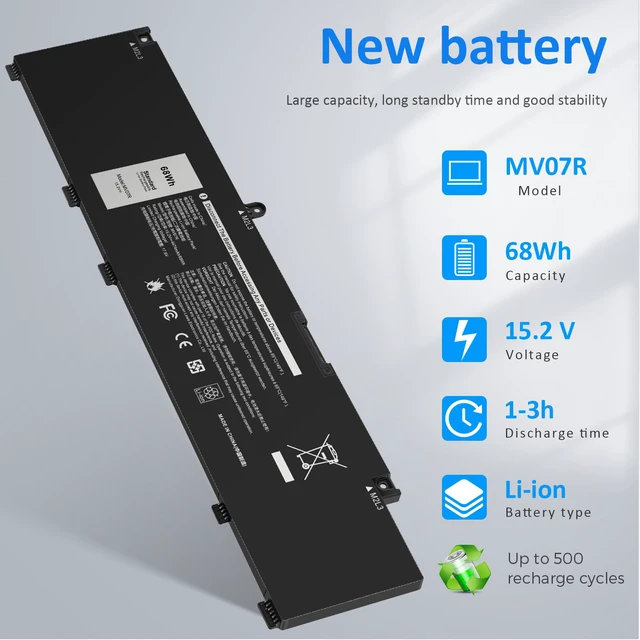 Alt view image 5 of 7 - (15.2V 68Wh) MV07R Laptop Battery Replacement for Dell G3 15 3500 3590 3700 3790 G5 15 5500 5505 SE Series Notebook 0415CG 72WGV 072WGV W5W19 0W5W19 JJRRD 0JJRRD 266J9 M4GWP 0M4GWP PN1VN 0PN1VN C9VNH