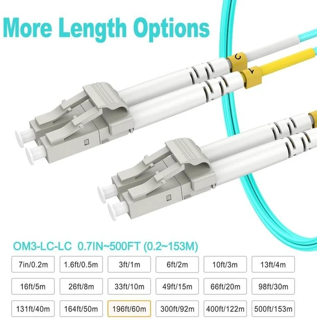 Alt view image 3 of 6 - RamboCables-OM3 Multimode Fiber Patch Cables LC to LC MM, 200ft/61m | MMF Fiber Optic Patch Cable Duplex, LSZH, 10G/40G, 50/125m, Options 0.66ft~500ft