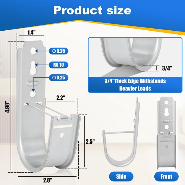 Alt view image 2 of 7 - 100 Pack 2 Inch J Hooks for Cabling, Galvanized Steel Cable Supports Heavy Duty Wall/Ceiling Mount, Retainer Clips for Network Cable Management, CAT5e, CAT6, Coaxial, Fiber Optic and Conduit