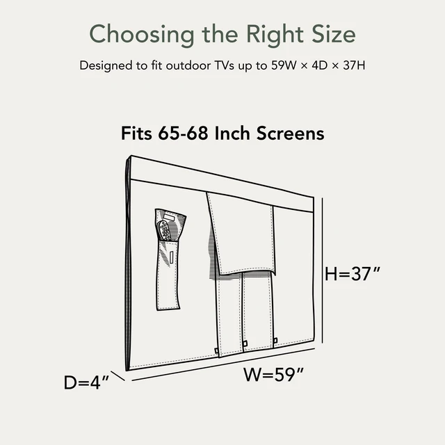 Alt view image 3 of 7 - Classic Full TV Cover, 12-Gauge Vinyl, 65-68 Inches Classic Tan Polyester lining, touch fastener closure, built-in remote pocket, water and UV resistant