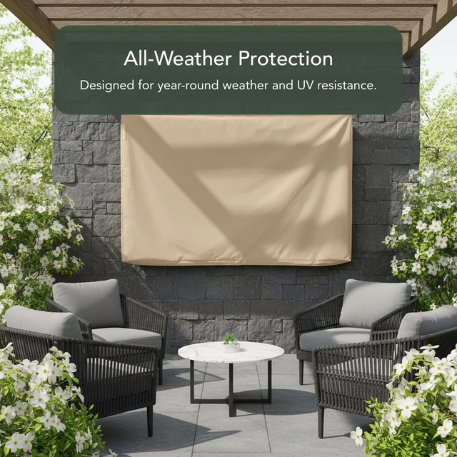 Alt view image 4 of 7 - Classic Full TV Cover, 12-Gauge Vinyl, 65-68 Inches Classic Tan Polyester lining, touch fastener closure, built-in remote pocket, water and UV resistant