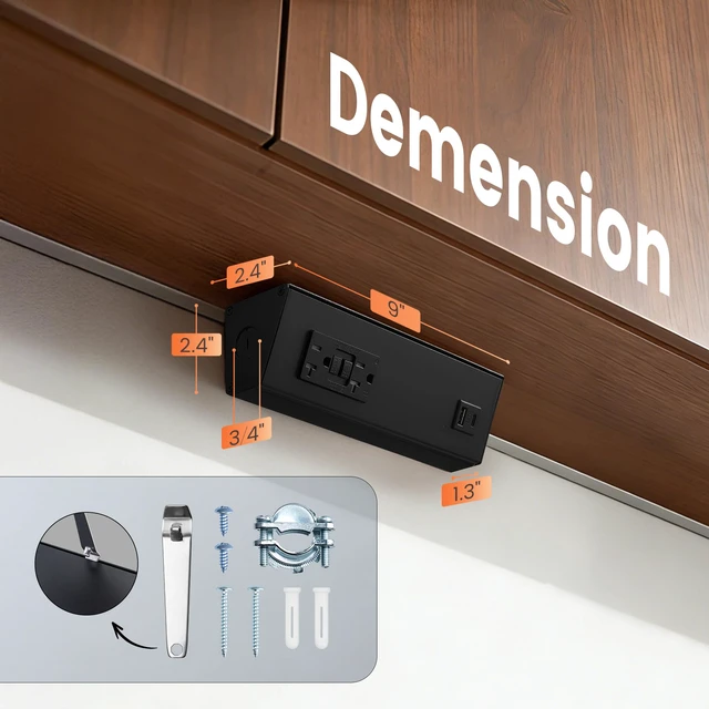 Alt view image 7 of 7 - 9 in Under Cabinet Outlet Strip with GFCI, Aluminum Design 20A TR GFCI Outlet, USB-A & USB-C, Angled Trapezoid Design, Modular Extension System, 125V 20A, Black, ETL Listed