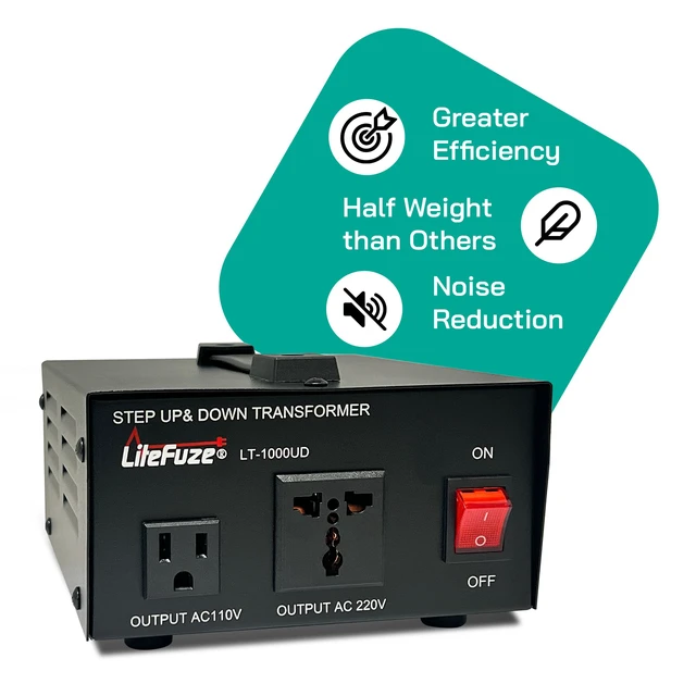 Alt view image 3 of 7 - 1000 Watt Voltage Converter Transformer Step Up/Down - 110v to 220v / 220v to 110v Power Converter - Fully USA Grounded Cord - Universal Outlet Socket, 2x US Outlets - CE Certified