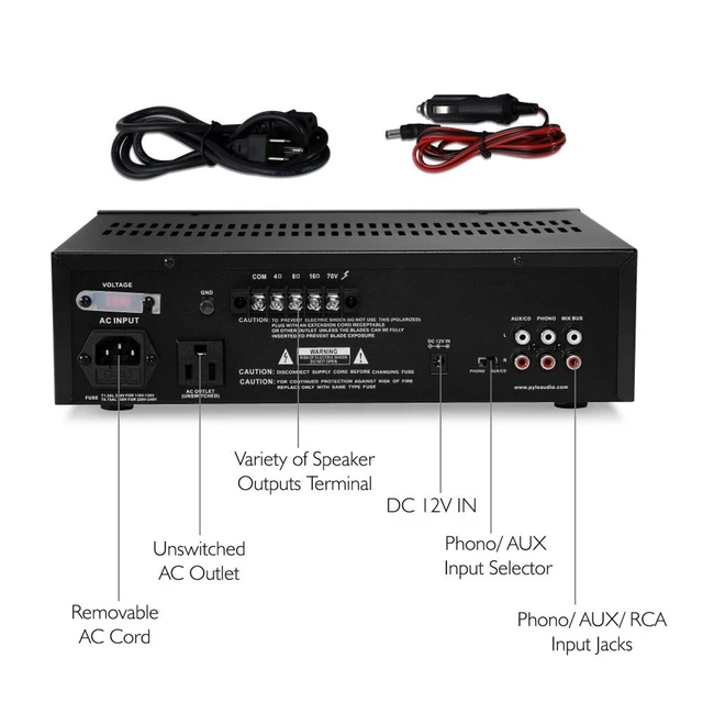 Alt view image 3 of 5 - Compact Mono Public Address Amplifier - Professional 80 Watt Peak 70v PA Amplifier for Restaurants or Commercial Applications, 2 Mic Inputs With Independent Volume Control, Headphone In - PT110
