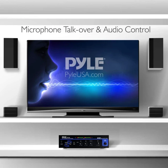 Alt view image 5 of 5 - Compact Mono Public Address Amplifier - Professional 80 Watt Peak 70v PA Amplifier for Restaurants or Commercial Applications, 2 Mic Inputs With Independent Volume Control, Headphone In - PT110