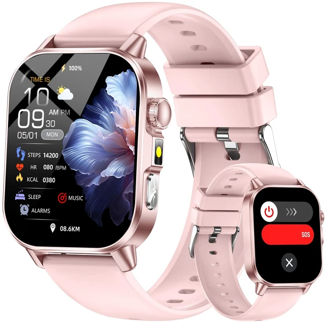 Main image of Smart Watch for Men Women with 2.0" HD Display, Blood Pressure Oxygen Heart Rate Sleep Monitor, 136 Sports Modes, IP68 Waterproof Fitness Tracker with SOS, Flashlight (Pink)
