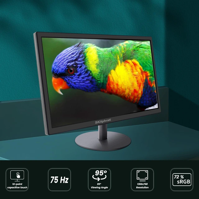 Alt view image 2 of 7 - 18.5 Inch Touchscreen Monitor HD 1366x768, VESA Wall Mountable, 10-Points Computer Touch Screen PC Display with Type-B HDMI VGA Port, 75Hz Desktop Touch Display, Black