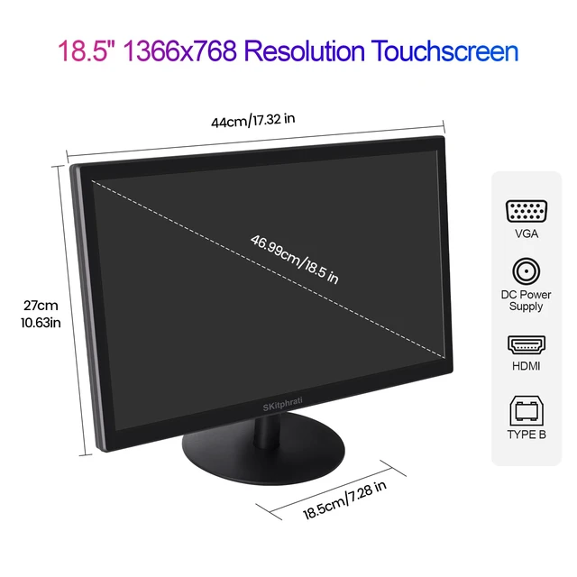 Alt view image 6 of 7 - 18.5 Inch Touchscreen Monitor HD 1366x768, VESA Wall Mountable, 10-Points Computer Touch Screen PC Display with Type-B HDMI VGA Port, 75Hz Desktop Touch Display, Black