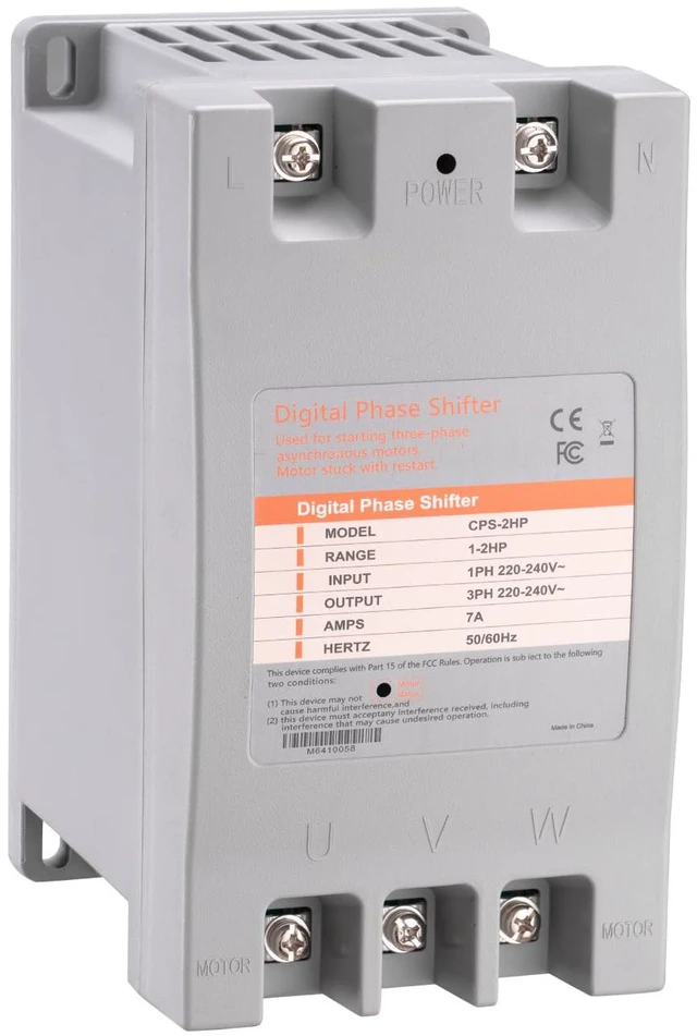 Main image of Single Phase to 3 Phase Converter, 2HP 7A 220V Digital Phase Shifter 2HP 1.5KW 220-240V input/output 3 Phase Converter for 2HP Motor (One Converter for One Motor Only)