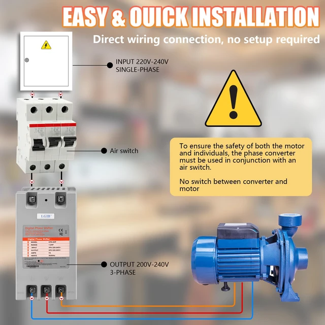 Alt view image 3 of 7 - Single Phase to 3 Phase Converter, 2HP 7A 220V Digital Phase Shifter 2HP 1.5KW 220-240V input/output 3 Phase Converter for 2HP Motor (One Converter for One Motor Only)