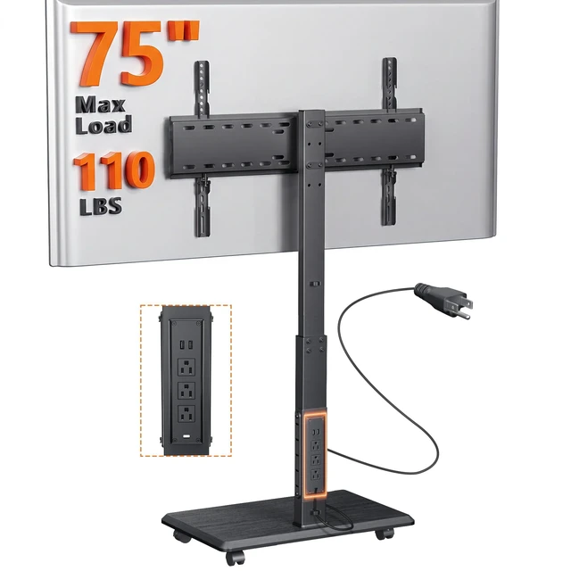 Main image of Rolling TV Stand with Power Outlet for 32-75 Inch TVs, 110 lbs Capacity Built-in Power Outlet ±30° Swivel 18 Height Options Lockable Wheels VESA 75×75-600×400 mm for Home Office Outdoor