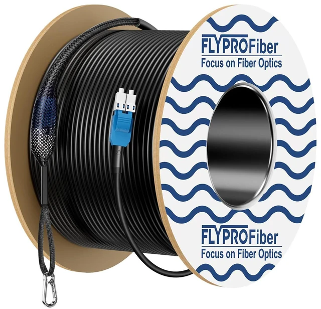 Main image of Outdoor Single Mode LC to LC Fiber Patch Cable 50M/164ft Armored, OD-5mm, OS2 9/125m SMF, Duplex, 10G/40G/100G, Industrial TPU Uniboot with Pulling Eye on One End, Direct Burial