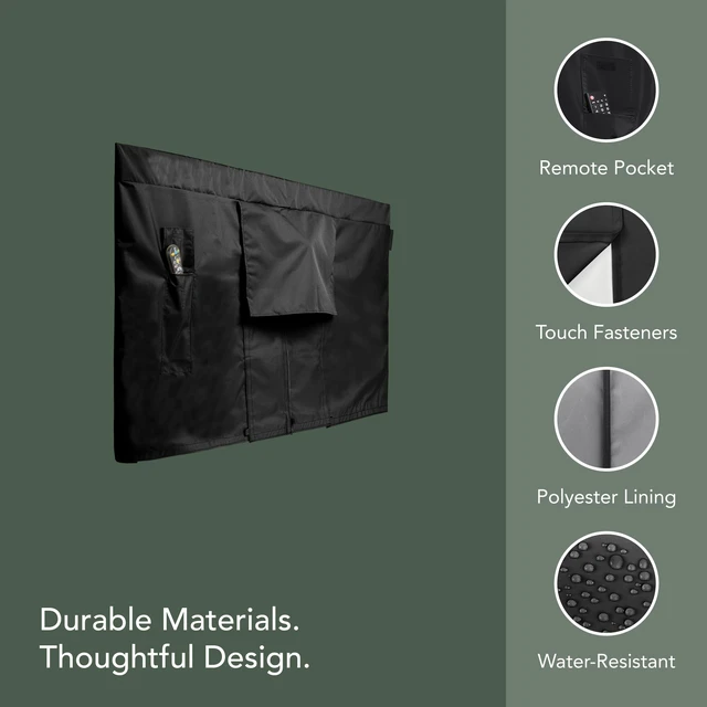 Alt view image 5 of 7 - Classic Full TV Cover, 12-Gauge Vinyl, 65-68 Inches Black Polyester lining, touch fastener closure, built-in remote pocket, water and UV resistant