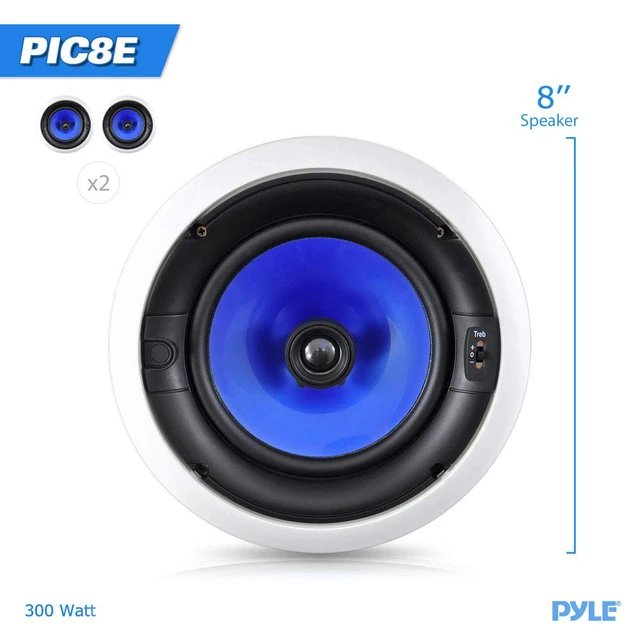 Alt view image 2 of 6 - 8 In-Wall / In-Ceiling Speakers, 250W Peak, Hi-Fi Stereo Sound, Pivoting Adjustable Coaxial Silk Dome Tweeter, Poly Cone Woofer, Stain Resistant Grill, For Home Theater, Custom Installs- Pair