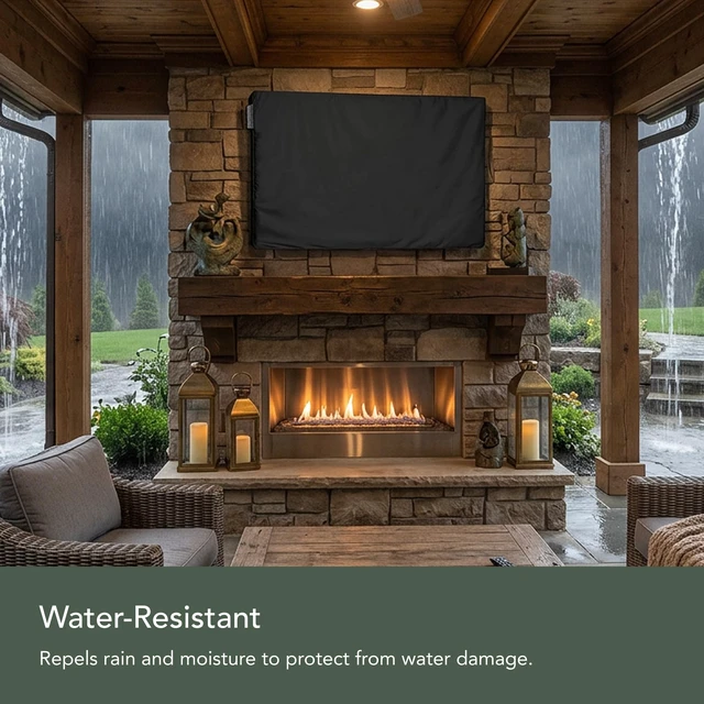 Alt view image 7 of 7 - Classic Full TV Cover, 12-Gauge Vinyl, 65-68 Inches Black Polyester lining, touch fastener closure, built-in remote pocket, water and UV resistant