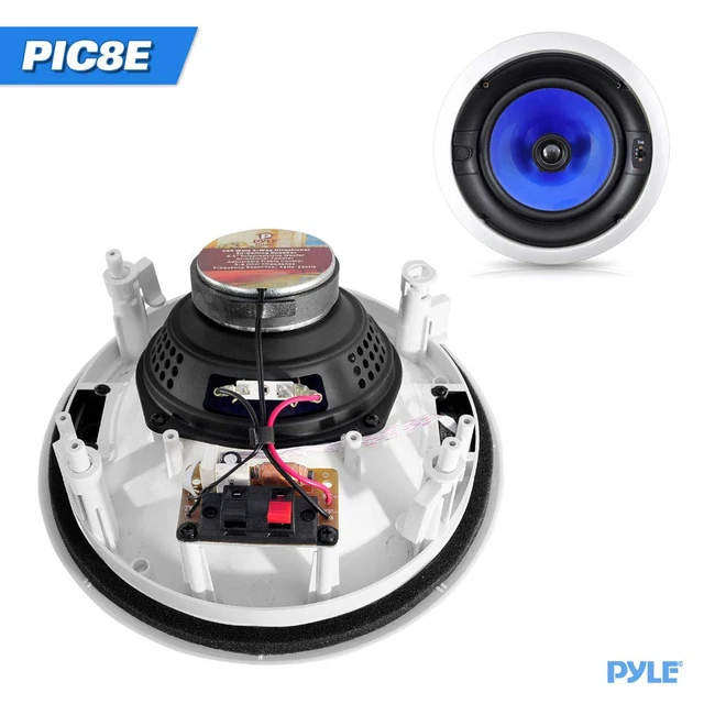 Alt view image 4 of 6 - 8 In-Wall / In-Ceiling Speakers, 250W Peak, Hi-Fi Stereo Sound, Pivoting Adjustable Coaxial Silk Dome Tweeter, Poly Cone Woofer, Stain Resistant Grill, For Home Theater, Custom Installs- Pair