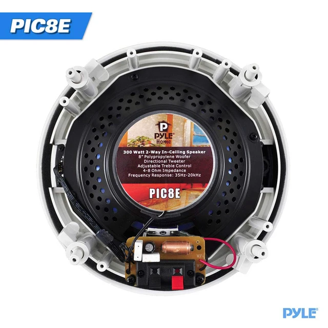 Alt view image 6 of 6 - 8 In-Wall / In-Ceiling Speakers, 250W Peak, Hi-Fi Stereo Sound, Pivoting Adjustable Coaxial Silk Dome Tweeter, Poly Cone Woofer, Stain Resistant Grill, For Home Theater, Custom Installs- Pair