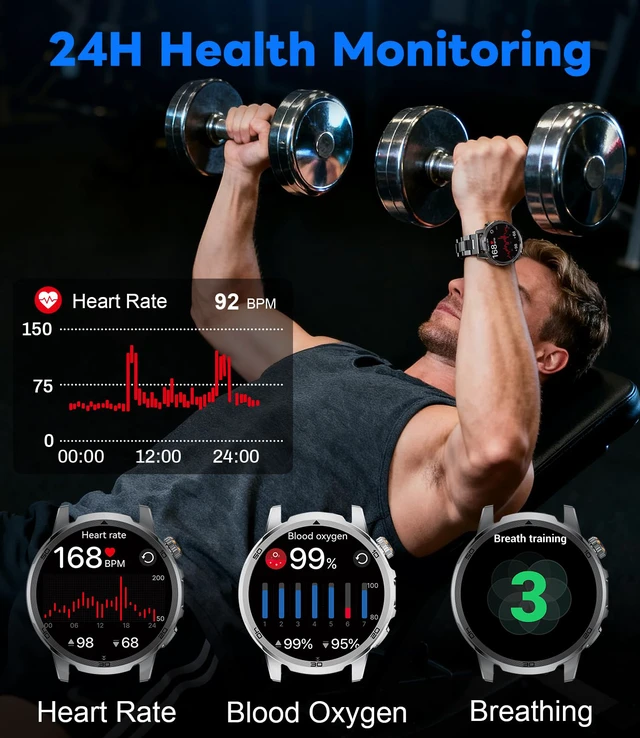 Alt view image 6 of 7 - Military Smart Watch for Men Answer/Make Call, 1.85'' HD Rugged Smartwatch with 1000mAh Battery/Flashlight/Heart Rate/110+ Sports Mode, IP68 Waterproof Fitness Tracker Watch for Android iPhone