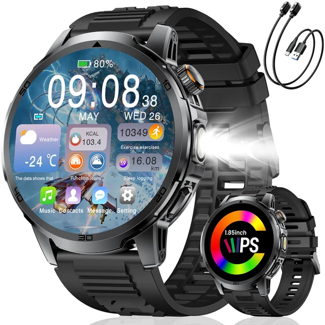 Main image of Military Smart Watch for Men Answer/Make Call, 1.85'' HD Rugged Smartwatch with 1000mAh Battery/Flashlight/Heart Rate/110+ Sports Mode, IP68 Waterproof Fitness Tracker Watch for Android iPhone
