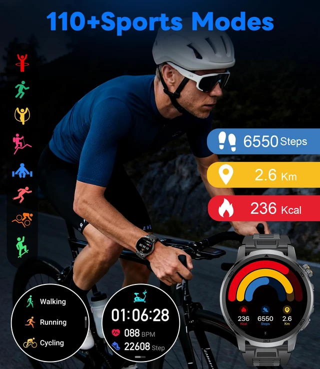 Alt view image 7 of 7 - Military Smart Watch for Men Answer/Make Call, 1.85'' HD Rugged Smartwatch with 1000mAh Battery/Flashlight/Heart Rate/110+ Sports Mode, IP68 Waterproof Fitness Tracker Watch for Android iPhone