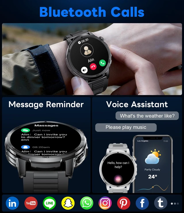 Alt view image 2 of 7 - Military Smart Watch for Men Answer/Make Call, 1.85'' HD Rugged Smartwatch with 1000mAh Battery/Flashlight/Heart Rate/110+ Sports Mode, IP68 Waterproof Fitness Tracker Watch for Android iPhone