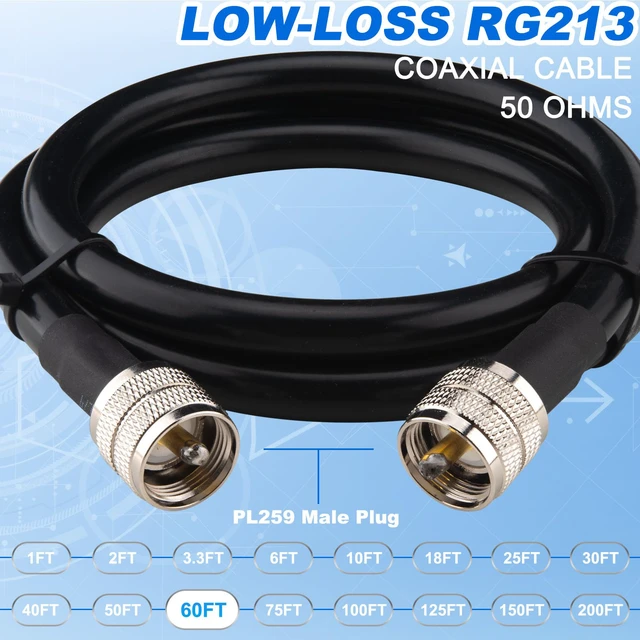 Alt view image 4 of 5 - RG213 Coaxial Cable 60FT - CB Coax Cable PL259 Male Ultra Low Loss RG-213 UHF PL-259 Coax Cable 50 Ohm, for Ham Radio CB Radio Antenna
