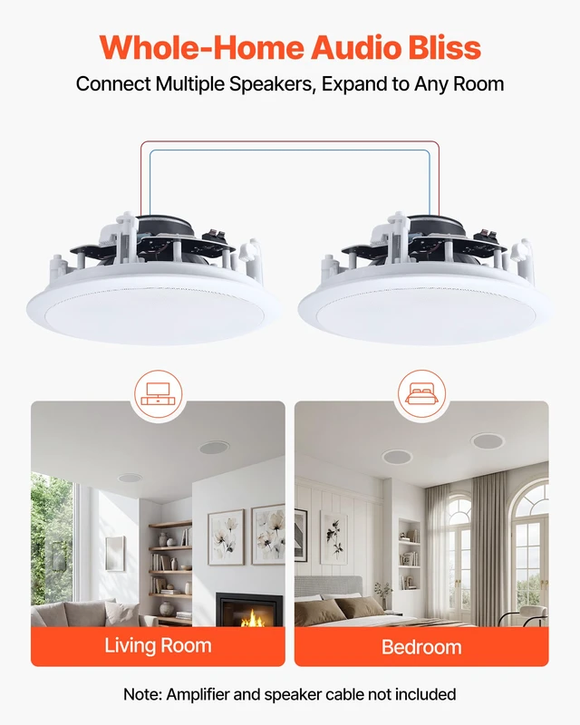 Alt view image 6 of 7 - in Ceiling Speakers, 8", in-Ceiling & in-Wall Speaker System, Hi-Fi Sound, 150W Peak, 2-Way Flush Mount Speakers, for Damp Humid Placement, Home Theater, Living Room, or Covered Patio, 1 Pair