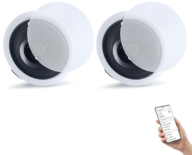 Main image of Bluetooth Ceiling Speakers, 8", in Ceiling & in-Wall Speaker System with Amplifier, 2-Way Flush Mount Speakers, for Damp Humid Placement, Home Theater, Living Room, or Covered Patio, 1 Pair