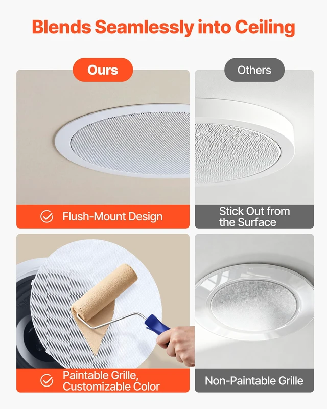 Alt view image 5 of 7 - Bluetooth Ceiling Speakers, 8", in Ceiling & in-Wall Speaker System with Amplifier, 2-Way Flush Mount Speakers, for Damp Humid Placement, Home Theater, Living Room, or Covered Patio, 1 Pair