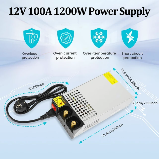 Alt view image 5 of 6 - DC 12V 100A 1200W Power Supply 110V AC to 12V DC Converter 100A 1200W Switching Power Supply Transformer PSU for 12Volt Motor Pump CCTV Security Camera Car Stereo 3D Printer