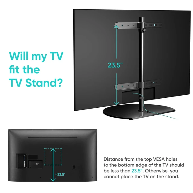 Alt view image 7 of 7 - Universal TV Stand for 32-65 Inch Screen up to 77 lbs, Height Adjustable, Swivel TV Stand Pedestal, VESA 100x100-400x400, Table Top TV Mount Stand with Tempered Glass Base Black
