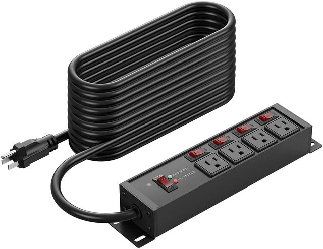 Main image of 12 Gauge Long Extension Cord, Individual Switches, Black, 75FT. Multiple Outlets, Heavy Duty Surge Protector Power Strip, Outdoor, Grounded, Appliance, Garage Wall Mount Plug Extender