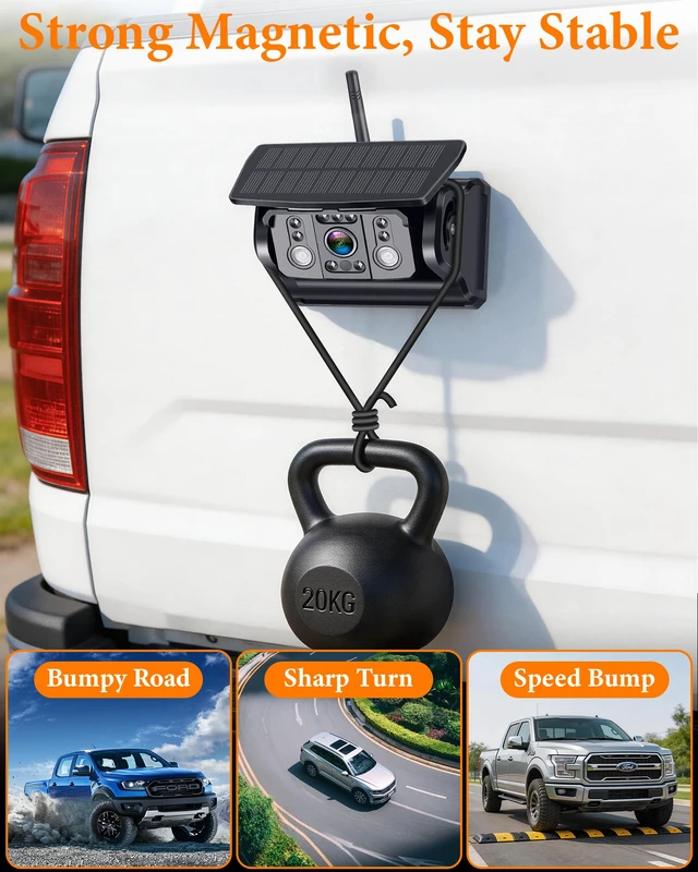 Alt view image 3 of 7 - Magnetic Wireless Backup Camera for Truck Strong Magnet, Portable 1-Min Easy Install Without Tools, 1080P HD Clear Night Vision, Solar Powered Backup Camera for Hitching & Parking