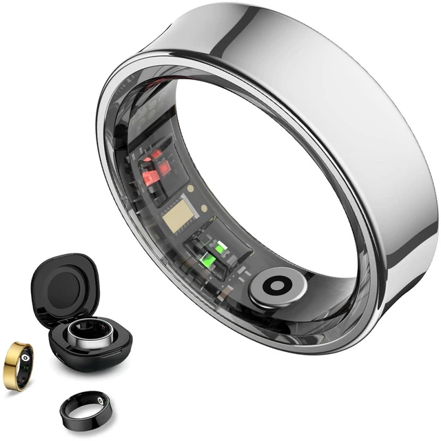 Main image of Smart Ring Health Tracker with Gesture Control & Charging Case (Silver, 7) Skin Temperature, Heart Rate & Blood Oxygen, Sleep & Stress Tracking, No Subscription, App Ring Games