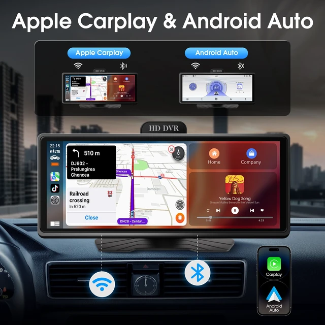 Alt view image 2 of 7 - Wireless Carplay Screen for Car, 10.26" Portable Car Radio with Apple CarPlay & Android Auto, Backup Camera/Mirror Link/GPS/BT/Voice Control/AUX/FM Satellite Radio for All Vehicles