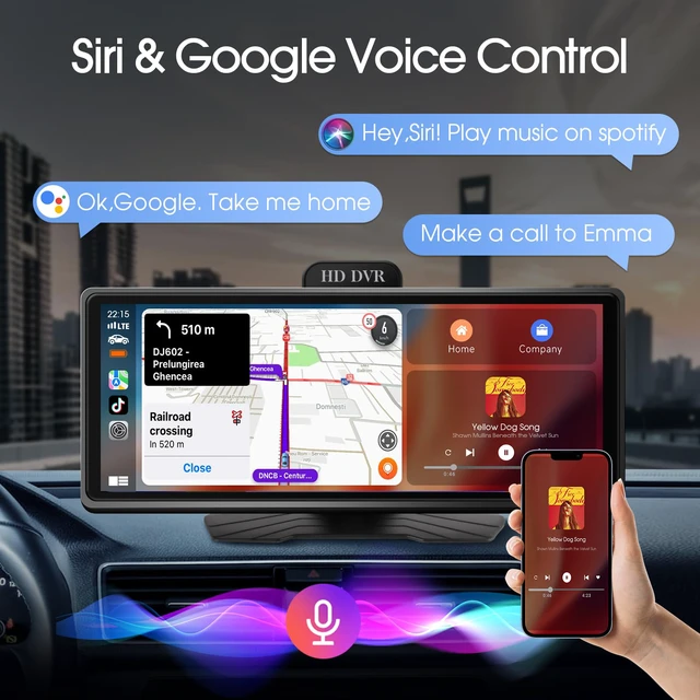 Alt view image 3 of 7 - Wireless Carplay Screen for Car, 10.26" Portable Car Radio with Apple CarPlay & Android Auto, Backup Camera/Mirror Link/GPS/BT/Voice Control/AUX/FM Satellite Radio for All Vehicles
