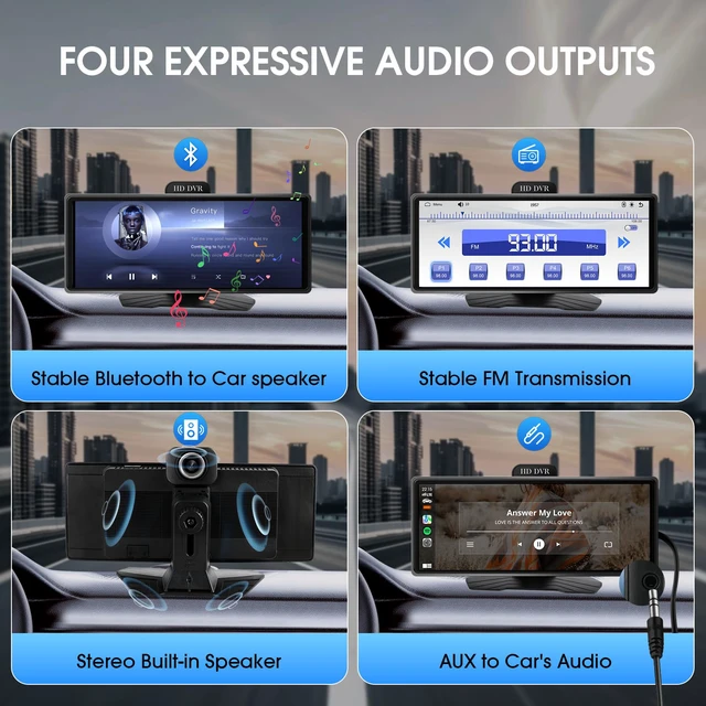 Alt view image 5 of 7 - Wireless Carplay Screen for Car, 10.26" Portable Car Radio with Apple CarPlay & Android Auto, Backup Camera/Mirror Link/GPS/BT/Voice Control/AUX/FM Satellite Radio for All Vehicles