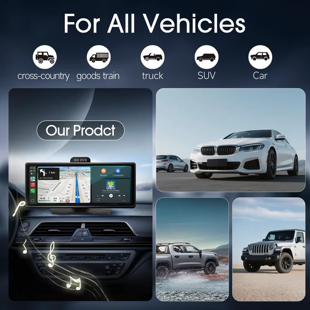 Alt view image 6 of 7 - Wireless Carplay Screen for Car, 10.26" Portable Car Radio with Apple CarPlay & Android Auto, Backup Camera/Mirror Link/GPS/BT/Voice Control/AUX/FM Satellite Radio for All Vehicles
