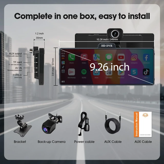 Alt view image 7 of 7 - Wireless Carplay Screen for Car, 10.26" Portable Car Radio with Apple CarPlay & Android Auto, Backup Camera/Mirror Link/GPS/BT/Voice Control/AUX/FM Satellite Radio for All Vehicles