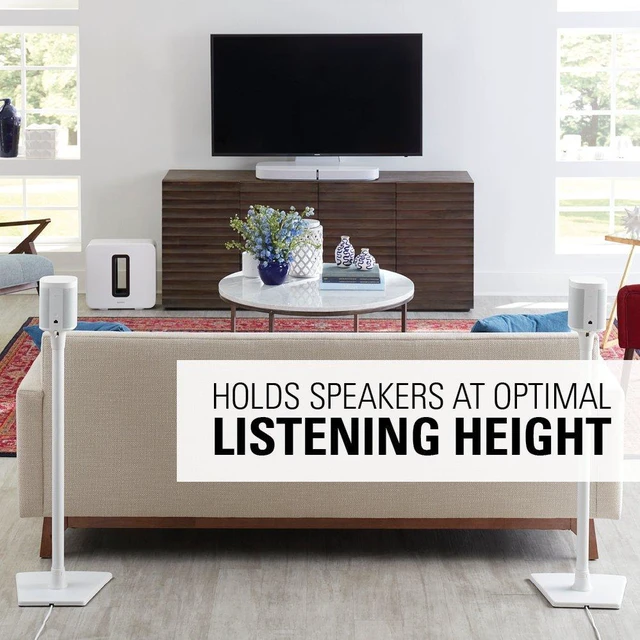 Alt view image 4 of 7 - Wireless Sonos Speaker Stand for Sonos One, Play:1, & Play:3 - Audio-Enhancing Design with Built-in Cable Management - Single Stand (White) - WSS21-W1