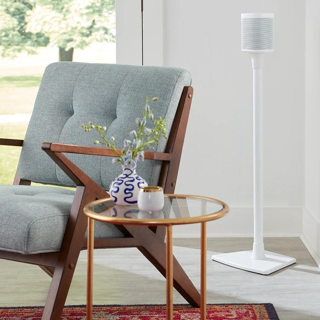 Alt view image 5 of 7 - Wireless Sonos Speaker Stand for Sonos One, Play:1, & Play:3 - Audio-Enhancing Design with Built-in Cable Management - Single Stand (White) - WSS21-W1