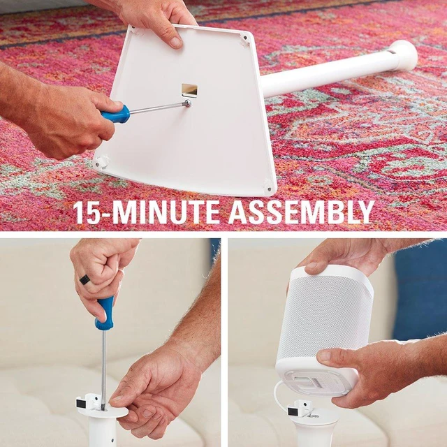 Alt view image 7 of 7 - Wireless Sonos Speaker Stand for Sonos One, Play:1, & Play:3 - Audio-Enhancing Design with Built-in Cable Management - Single Stand (White) - WSS21-W1