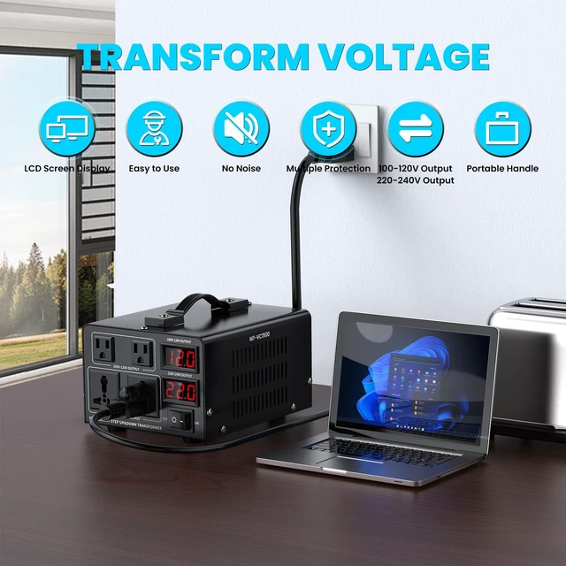 Alt view image 2 of 7 - 1500W Voltage Converter Transformer(110V to 220V or 220V to 110V) Step Up/Down Converter 110/120 Volt - 220/240 Volt w/US Power Cord,Circuit Breaker Protection, LCD Screen Display, Manual Setting