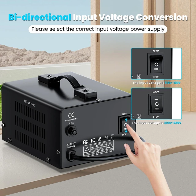 Alt view image 3 of 7 - 1500W Voltage Converter Transformer(110V to 220V or 220V to 110V) Step Up/Down Converter 110/120 Volt - 220/240 Volt w/US Power Cord,Circuit Breaker Protection, LCD Screen Display, Manual Setting