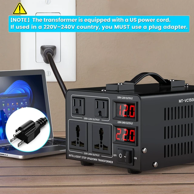Alt view image 4 of 7 - 1500W Voltage Converter Transformer(110V to 220V or 220V to 110V) Step Up/Down Converter 110/120 Volt - 220/240 Volt w/US Power Cord,Circuit Breaker Protection, LCD Screen Display, Manual Setting