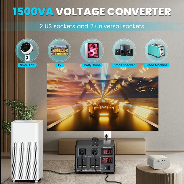 Alt view image 6 of 7 - 1500W Voltage Converter Transformer(110V to 220V or 220V to 110V) Step Up/Down Converter 110/120 Volt - 220/240 Volt w/US Power Cord,Circuit Breaker Protection, LCD Screen Display, Manual Setting