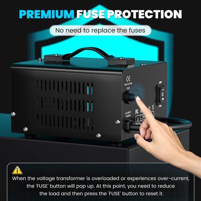 Alt view image 7 of 7 - 1500W Voltage Converter Transformer(110V to 220V or 220V to 110V) Step Up/Down Converter 110/120 Volt - 220/240 Volt w/US Power Cord,Circuit Breaker Protection, LCD Screen Display, Manual Setting
