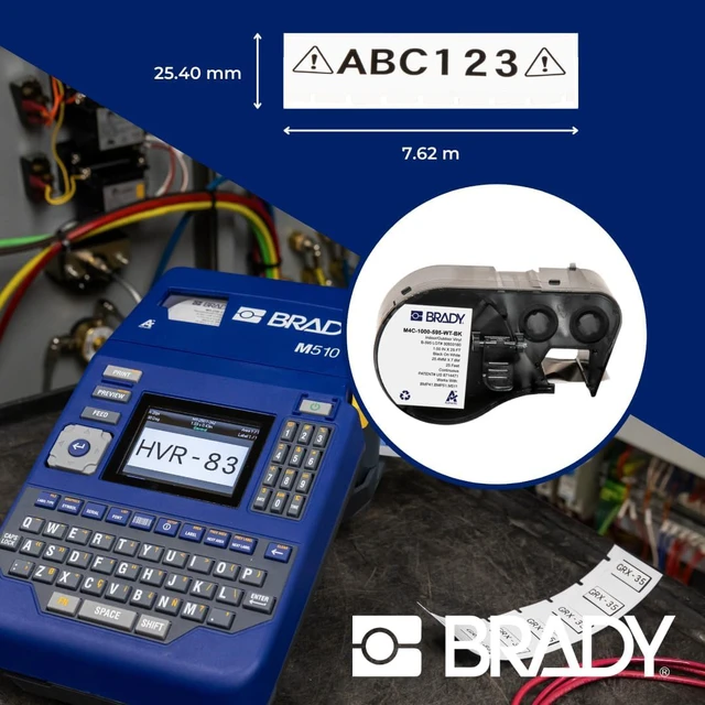 Alt view image 7 of 7 - Authentic (M4C-1000-595-WT-BK) All-Weather Vinyl Labels 1 in W x 25ft Black on White. for use with BMP41, BMP51, M410, M510, and M511 Label Printers
